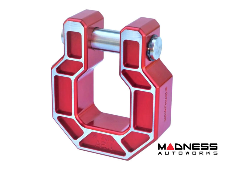 Jeep Wrangler JL Billet D-Ring - Royal Show Shackle - Aluminum - Red w/ Machined Face - Single